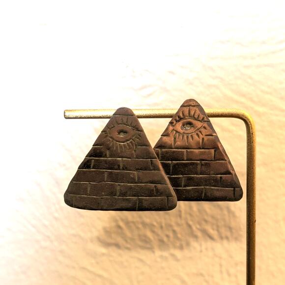 Vintage Pyramid All Seeing Eye Silver Tone Wire Earrings - Picture 3 of 3